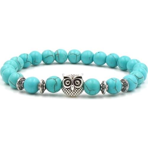 8mm tdft54 owl Bangles turquoise Buddha Prayer Yoga Bracelet women men nature stone Party Wedding Jewelry