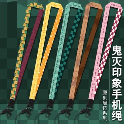 Anime Demon Slayer Cosplay Prop Chain Key Rings Cell Phone Neck Strap ID Kimetsu No Yaiba Lanyards