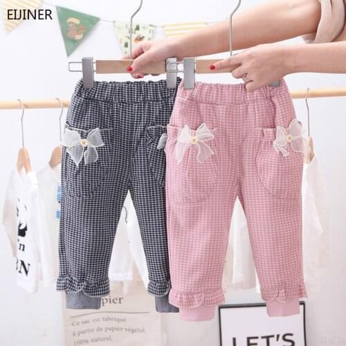 Bowknot Girls Pants Spring Autumn Children Pants FashionPplaid Kids Trousers Baby Leggings Toddlers Infants Casual Pants
