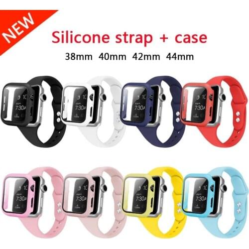 Apple Watch 6 SE 5 4 Tempered Film Case and Sports Silicone Strap 40MM44MM Iwatch 38MM42MM Screen Protector Apple Watch Strap