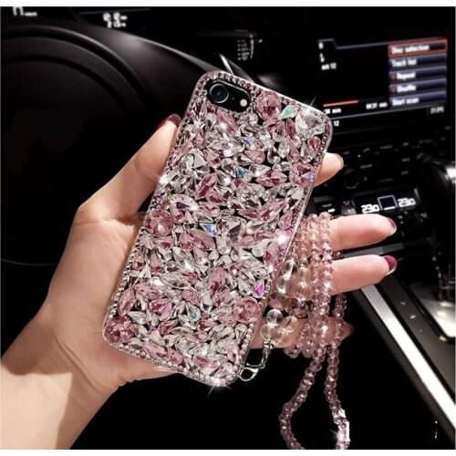DIY Luxury Fashion Diamond Glitter Rhinestones Case Cover Crystal Long Chain For Iphone 11 Pro Max XS Max XR X 8 7 6 6S Plus SE