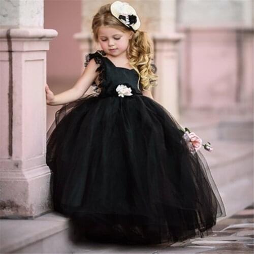 Elegant Black Flower Girl Dresses For Weddings Lace Ball Gown Tulle Sleeveless For Girls First Holy Communion Pageant Dresses
