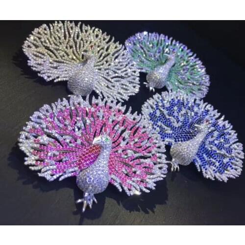 Cubic zircon peacock brooch pin men fine women & men jewelry free shipping 925 sterling silver with cubic zircon