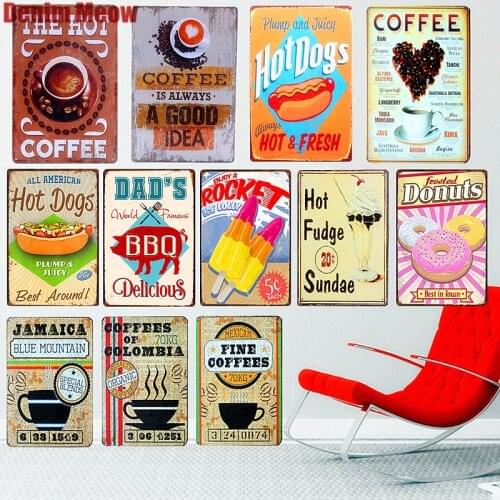 Hot COFFEES Shop Retro Metal Tin Sign Home Decor Bar Pub Club Coffee Vintage Plaque BBQ Wall Painting Dog Plate 30*20cm A115