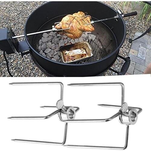 2Pcs 4 Prongs Stainless Steel Outdoor Barbecue Rotisserie Meat Forks BBQ Tool New Chic