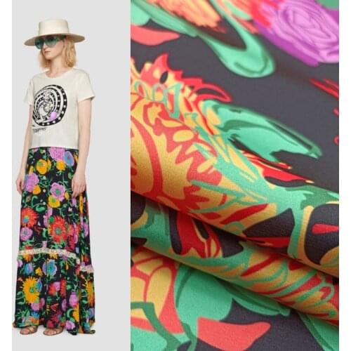 Italian Brand D Summer Dress Designer Stretch Satin Fabric Polyester Printed Fashion Scarf Handmade Fabric Material For Sewing