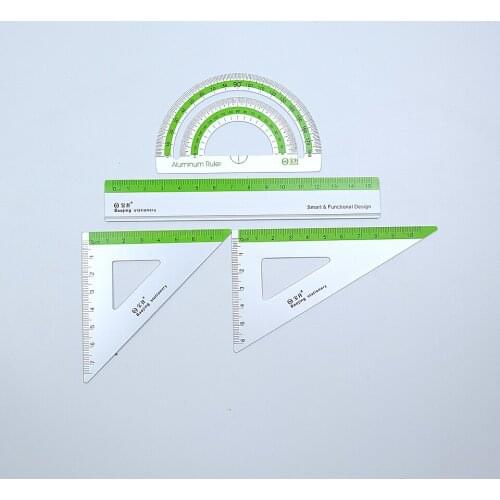 MIRUI 4pcs/lot Aluminum alloy Ruler set Protractor Students Stationery Math Geometry Metal Triangle Ruler Office School Supplies