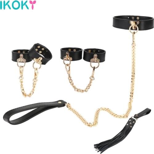 Genuine Leather Erotic Sex Kits Bondage Set Sex Accessories Handcuffs Whip Collar Sex Toys For Couple Men Women Adult Game