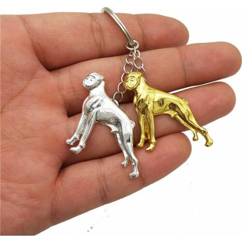 Wholesale Hot Cute Boxer Dog Key Chain For Bag Gold Color Charm Animal Pendant For Women Men Girls Gift Keyring Jewelry