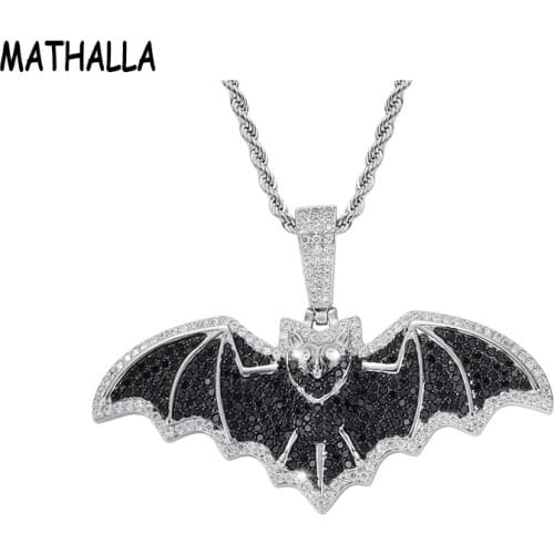 MATHALLA New Bat Pendant Necklace Micro-Inlaid Black Zircon Fashion Hip Hop Jewelry for Men and Women as a Gift