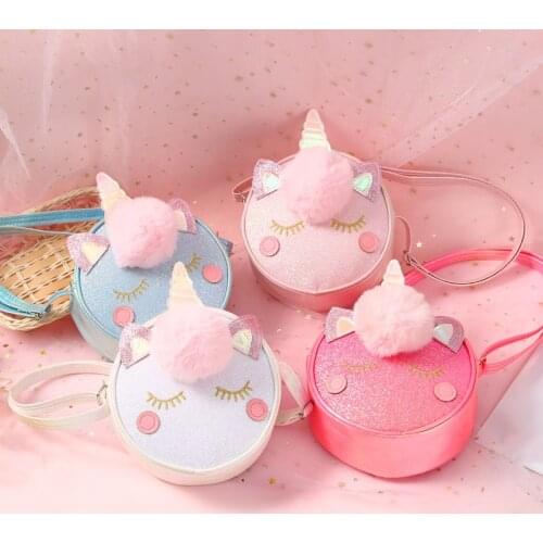 Sequined Plush Unicorn Messenger Bag Girls Sequins Shoulder Bag Kids Glitter Keys Coin Purse Lovely Princess Mini Handbag