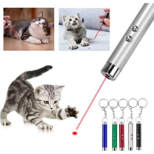 Portable Pet Cat Tickle Light Mini LED Training Torch Flashlight Laser pointer red With battery Cat Dog Keychain Fun Pointer Toy