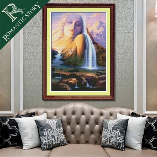 Romantic Story Long Haired Beauty Portrait 11CT DMC Cross Stitch Needlework DIY Printing Cross-Stitch Set For Embroidery Kits