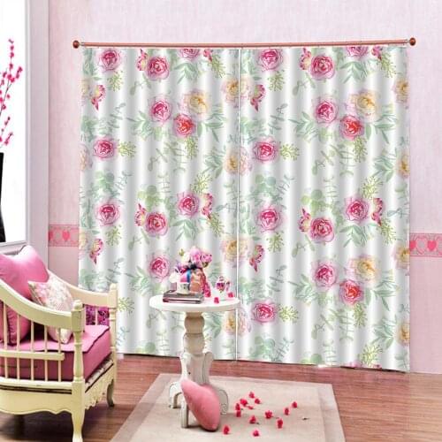 Pink Flowers Peony Rose Curtain Large Window Print For Living Room Bedroom Blackout Fabric Window Drapes Sets 2 Panels Hooks