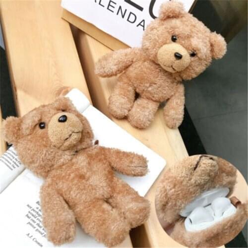 Cute Plush Teddy Bear Case For Apple Airpods 1 2 Bluetooth Wireless Earphone Charge Box Case Protective Cases Skin Accessories