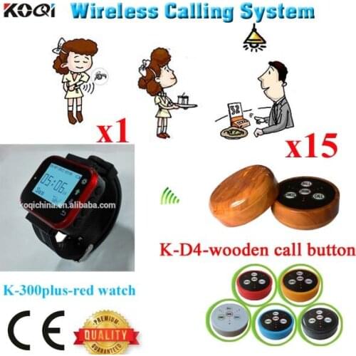 Restaurant Table System With Watch Pager Receiver And 4Keys Call Button Wireless Restaurant Pager (1 watch +15 call button)