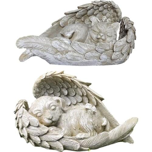 Sleeping Dog/Cat Angel Statue,Home Interior and Outdoor Decorations,Courtyard Oudoor Sculptures Decoracions Garden Accessories