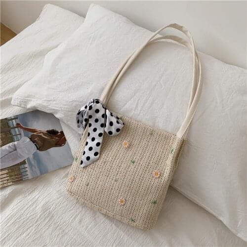 Bohemian Style Women Bag Summer Beach Fashion Handmade Woven Bag Ladies Fashion Shoulder Bag Silk Scarf Tote Bag Handbags Bolsas