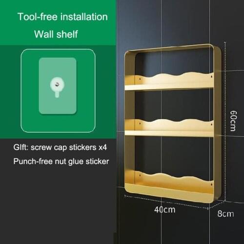 Triple Tier Punch-free Wall-mounted Shelf Rust-proof Metal Bathroom Kitchen Storage Racks Cosmetics Storage Shelves