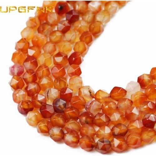UPGFNK Faceted red agates Natural Stone charms Loose Spacer beads for Jewelry making DIY bracelets necklace 15"Strand 8MM 44pcs