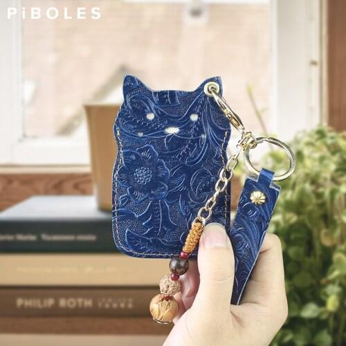 Cute Cat Model Genuine Leather Credit Card Holder Pocket Handmade Cowhide Business Card Bank ID Slots Badge Child Bus Cards Case