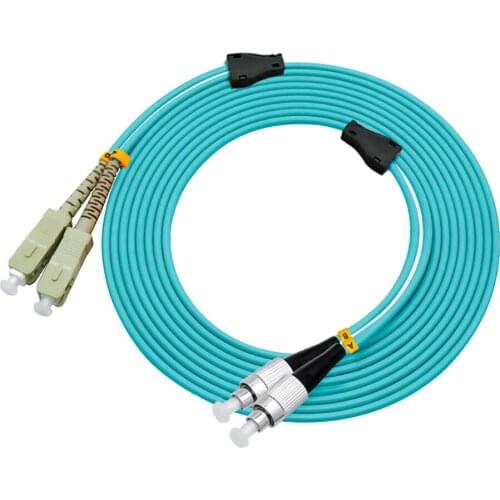 Indoor Armored 100 Meters SC-FC Duplex 10 Gigabit 50/125 Multimode Fiber Optical Cable OM3 Aqua 10GB SC to FC Patch Cord Jumper