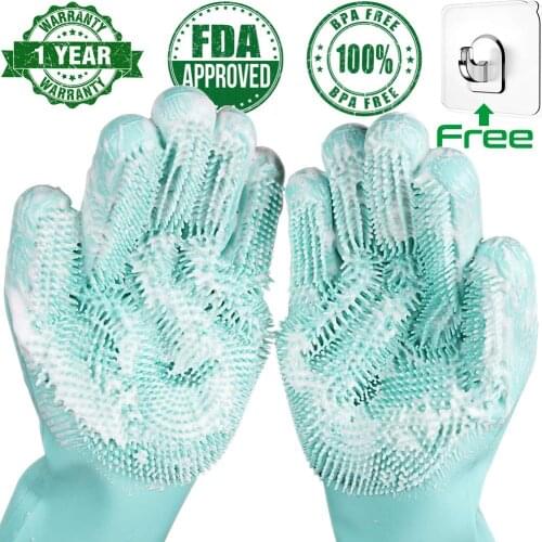 Magic Silicone Dishwashing Gloves Scrubber Dish Washing Sponge Rubber Scrub Gloves Kitchen Cleaning Tools 1 Pair Soft