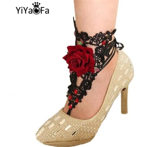YiYaoFa Handmade Fashion Anklets Black Lace Anklets for Women Accessories Gothic Jewelry Girl Summer Beach Foot Jewelry LA-30