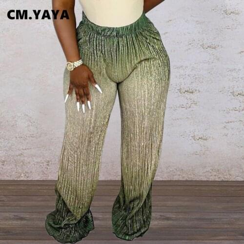 CM.YAYA Women Flare Pants Gradient Color Elastic Mid Waist Loose Long Trousers Female Fashion Sexy Streetwear Bottoms Autumn