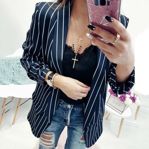Korean Style Elegant Striped Notched Woman Blazer Fashion Spring Autumn Woman Coat Long Sleeve Female Blazers