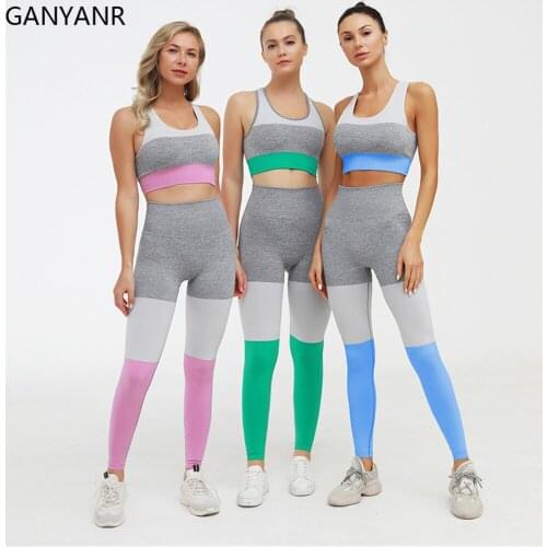 GANYANR Gym Wear Yoga Set Fitness Clothing Workout Sportswear Women Tracksuit Suit Leggings Jogging Sweat Activewear Bodysuit