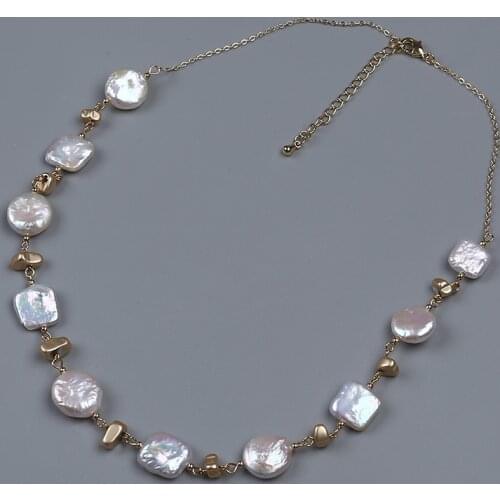 11-12mm Irregular Shape Pearl Necklace With Gold Plated Accessories Jewelry Chain Necklace