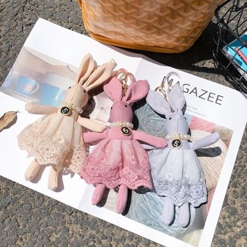 Lively KeyChain Wedding Dress Beaded Necklace Number 5 Disc Cartoon Rabbit Keyring For Women Bag Ornament Toys Trinket Gifts