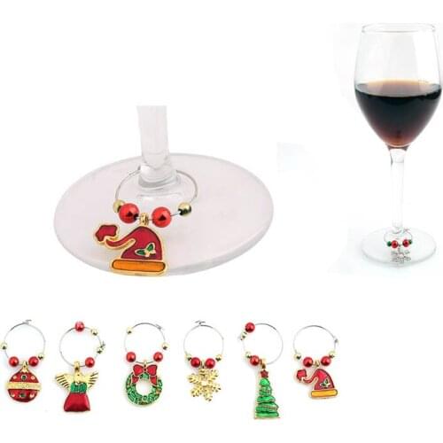 1 Set Xmas Pendants Metal Ring Decor Christmas Wine Glass Decoration Charms Party New Year Cup Ring Table Decorations