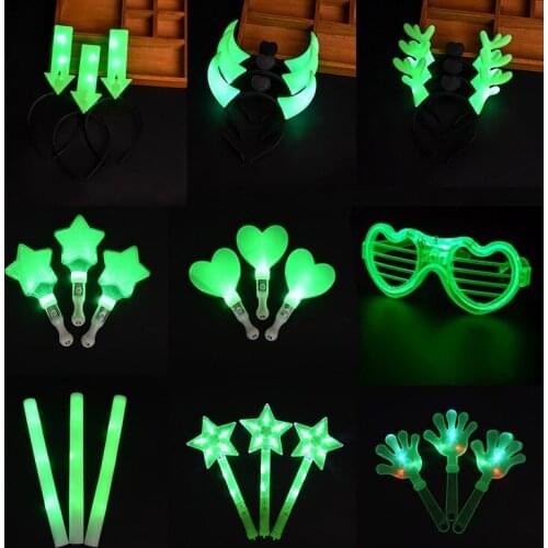 Green Luminous LED Stick Star Crown Horn Wand Flash Light Glasses Headband Hairwear Concert Prop For Women Boys Girls Gifts Toy