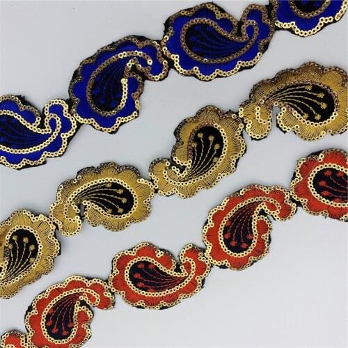 10yards colorful Sequins Lace Ribbon African Embroidered Flower Trim Tape Iron On Fabric DIY Clothes Headdress