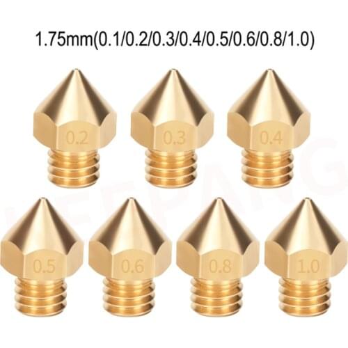 5pcs 3D Printer Accessories M6 threaded Brass MK8 pointed Nozzle 0.1-1.0mm for extruder 1.75mm filamnet Sprinkler Full Metal