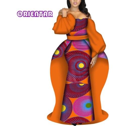 African Dress Women for Party Elegant Long Dress African Print Wedding Evening Dresses with Tail Women African Clothes WY5701