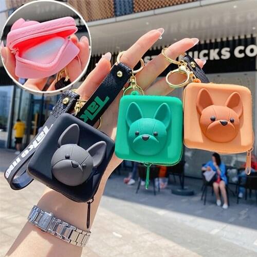 Cute Bulldog Coin Purse Keychain Silicone Animal Dog Storage Bag Pendant Couple Accessories Creative Gift Trendy Dog Key Ring