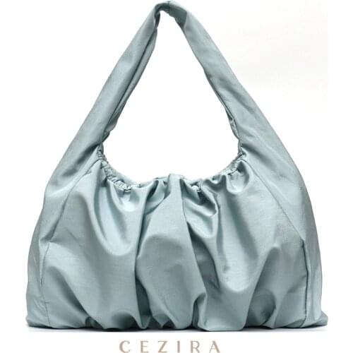 CEZIRA Women Brand Fashion Nylon Shoulder Bag 2021 Large Zipper Ruched Hobo Handbags Ladies Casual Soft Tote Daily Shopper Purse