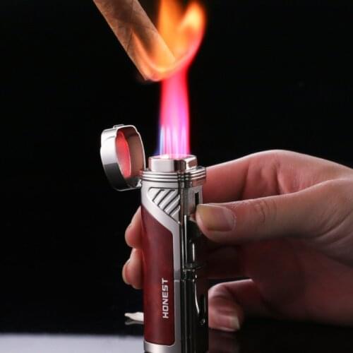 Four direct-injection torch lighters will be popular in 2021, wood grain personal portable cigar butane windproof igniter gift