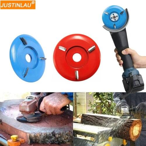 JUSTINLAU Woodworking Wood Carving Disc Tool Three-Tooth Blade For 16mm Aperture Angle Grinder of Blue and Red