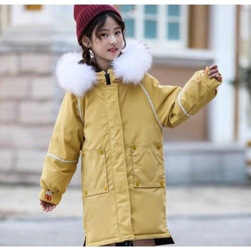 Children Down jacket girls wear long and thick down jackets on both sides