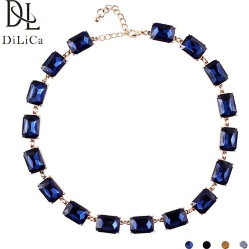 DiLiCa Elegant Women Crystal Necklace Acrylic Glass Collier Chunky Choker Collar Statement Bib Necklaces for Lady Party Jewelry