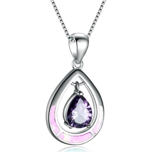 Elegant Crystal Rhinestones Pendant Necklace Fashion Water Drop Shape Blue Imitation Fire Opal Necklace Statement Jewelry Gift