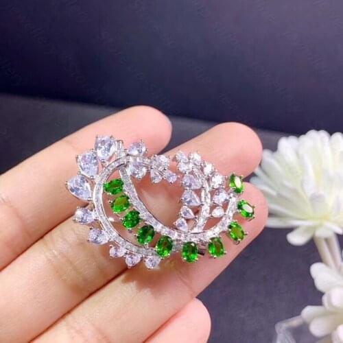 Natural Diopside Pendant 925 Silver Pendant & Brooch Dual-purpose style feather symbolizes this wealth and freedom