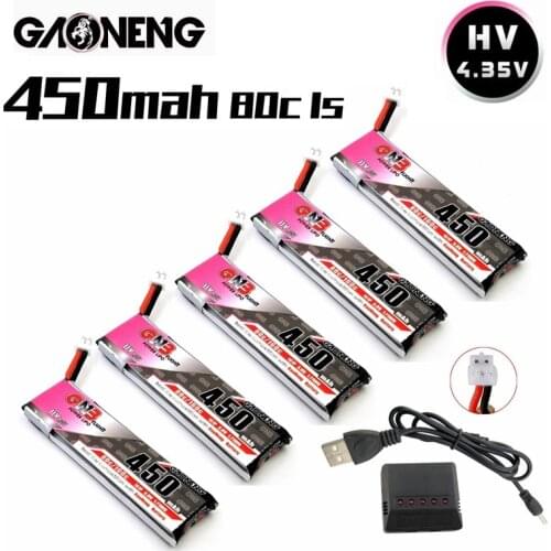 GNB 1S 3.8V 80C/160C HV 4.35V 450MAH LiPo Battery With PH2.0 Charger for RC FPV Drone M80S Tiny7 Beta75S Emax Tinyhawk Snapper7
