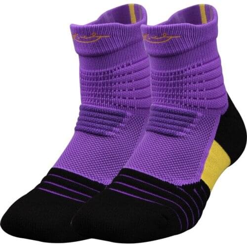 Black & Purple Cotton Sports Socks 5 pairs/set For Men