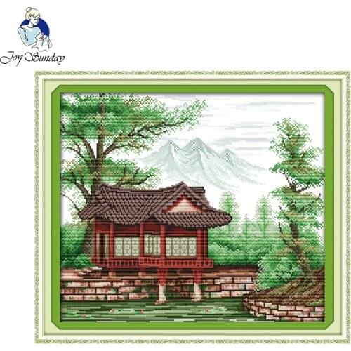 Joy Sunday Needlework Cotton Fabric Cross Stitch Set for Embroidery Kits Garden Views Pattern Printed Counted Cross-Stitching