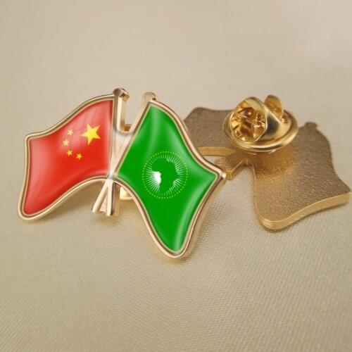 China and African Union Crossed Double Friendship Flags Lapel Pins
